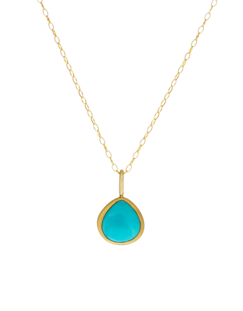 Teardrop Sleeping Beauty Turquoise Pendant in 22k and 18k Gold