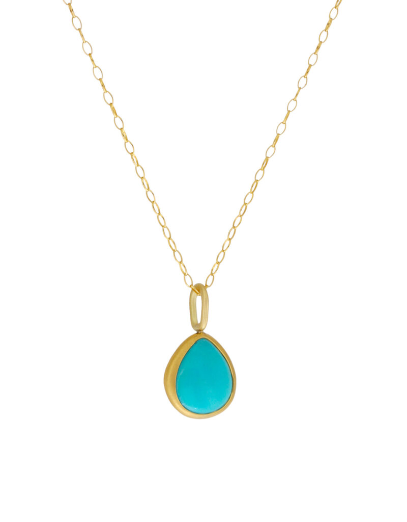 Teardrop Sleeping Beauty Turquoise Pendant in 22k and 18k Gold