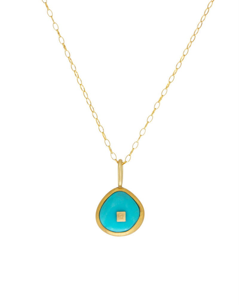 Teardrop Sleeping Beauty Turquoise Pendant in 22k and 18k Gold