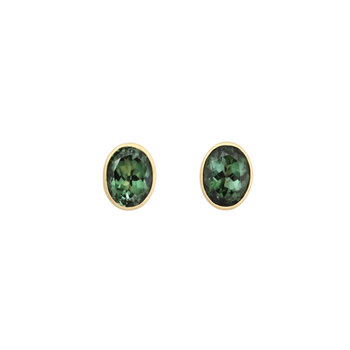 Oval Green Tourmaline Post Earrings in 18k Gold