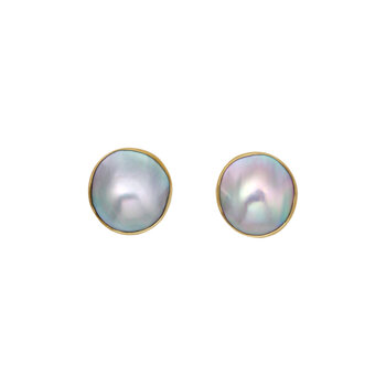 Organic Shape Mabe Pearl Post Earrings in 18k Yellow Gold