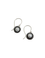 White Pearl Cup Dangle Earrings in Oxidized Silver