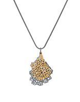 Double Koraru Pendant with White Sapphires in Oxidized Silver and Bronze on Foxtail Chain