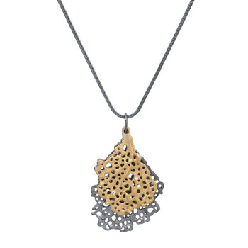 Double Koraru Pendant with White Sapphires in Oxidized Silver and Bronze on Foxtail Chain