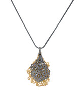 Double Koraru Pendant with White Sapphires in Oxidized Silver and Bronze on Foxtail Chain