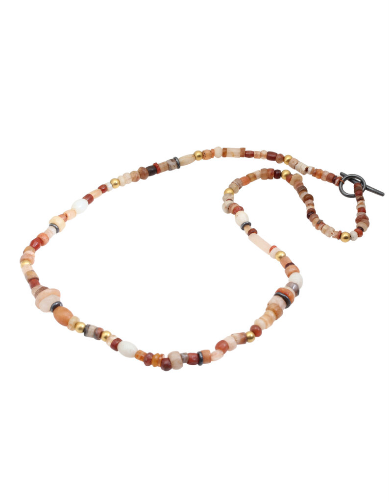 Vintage Carnelian Necklace with 14k Gold Beads and Oxidized Silver Beads and Toggle Clasp