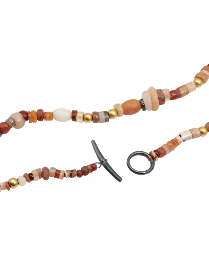 Vintage Carnelian Necklace with 14k Gold Beads and Oxidized Silver Beads and Toggle Clasp