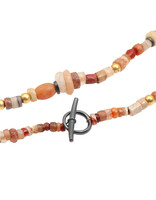 Vintage Carnelian Necklace with 14k Gold Beads and Oxidized Silver Beads and Toggle Clasp