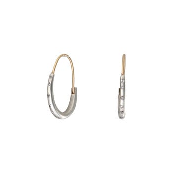 Small Katachi Oval Hoop Earrings in Brushed Silver with (12) Grey Diamonds