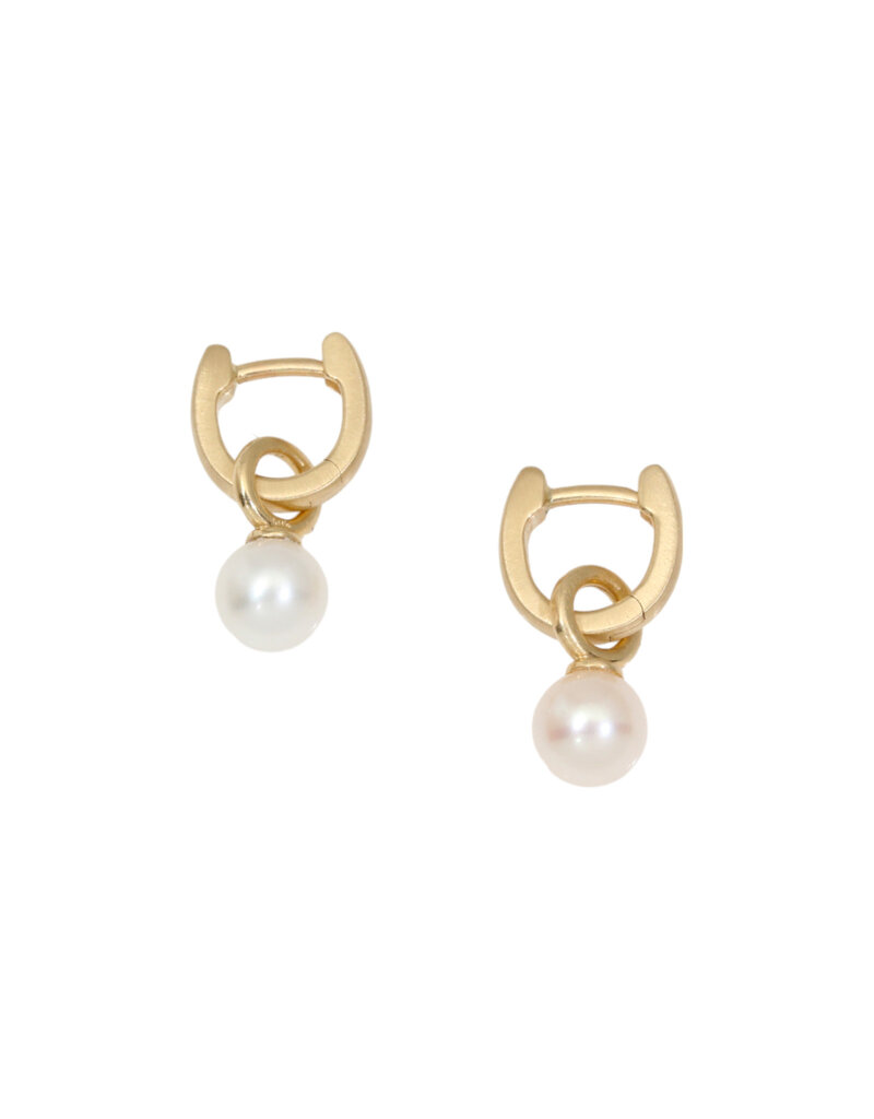 Tracy Conkle Horseshoe Hoops with Pearl Charms in 14k Gold