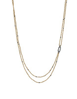 Double Strand Brass Heshi and Oxidized Silver Bead Necklace with Carabiner Clasp - 36"