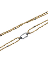 Double Strand Brass Heshi and Oxidized Silver Bead Necklace with Carabiner Clasp - 36"