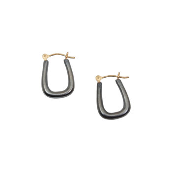 Small Squared Oval Hoop Earrings in Oxidized Silver with 14k Yellow Gold Earwires