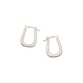 Small Squared Oval Hoop Earrings in Brushed Silver with 14k Yellow Gold Earwires