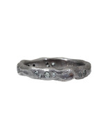 Organic Texture Wave Ring in Oxidized Silver with Grey Sapphires