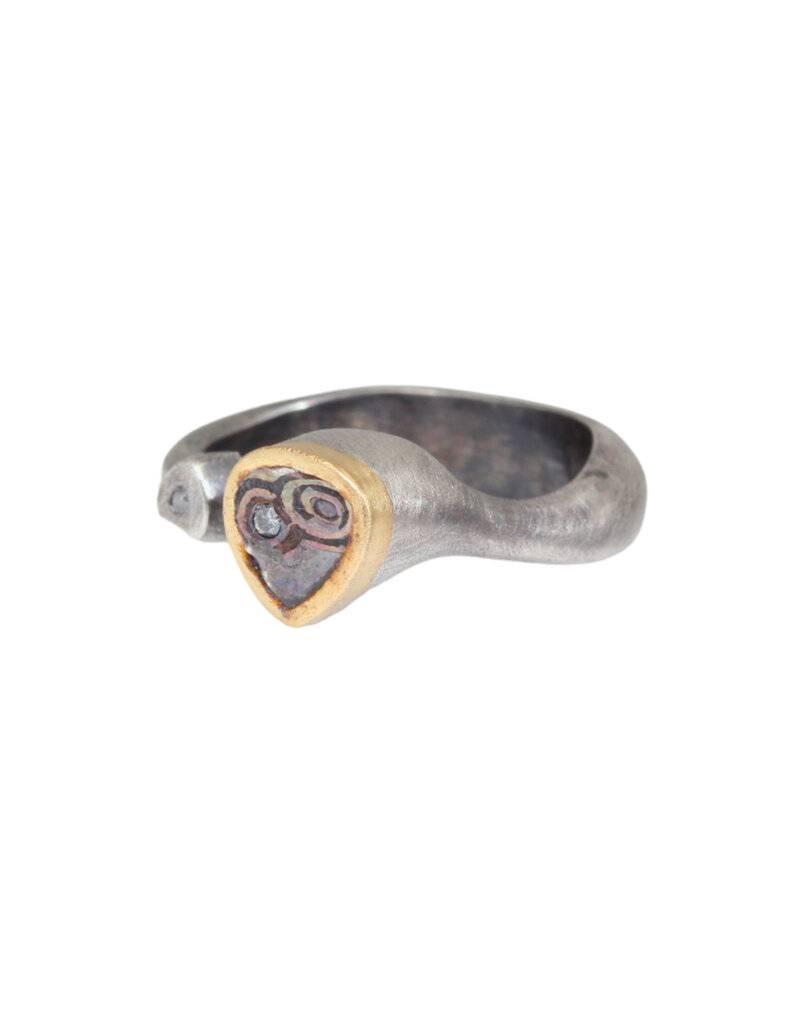 Ninja's Heart Stealthy Open Ring in Oxidized Silver and 18k Yellow Gold