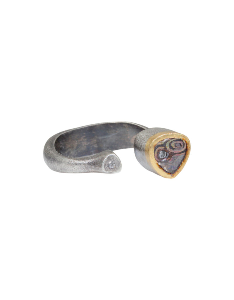 Ninja's Heart Stealthy Open Ring in Oxidized Silver and 18k Yellow Gold