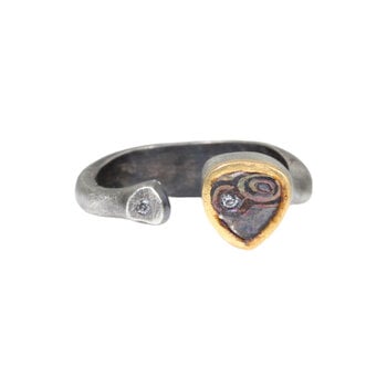 Ninja's Heart Stealthy Open Ring in Oxidized Silver and 18k Yellow Gold