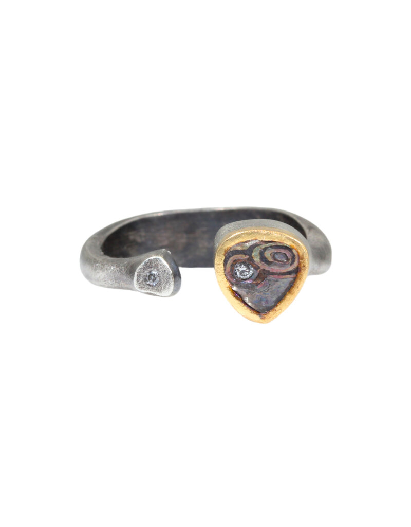 Ninja's Heart Stealthy Open Ring in Oxidized Silver and 18k Yellow Gold