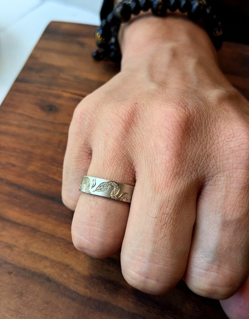 Snake Engraved Flat Band in 14k White Gold