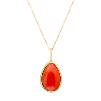 Large Natural Red Coral Pendant in 22k Gold