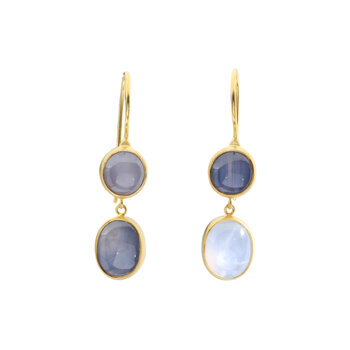 Double Star Sapphire Dangle Earrings in 18k Gold