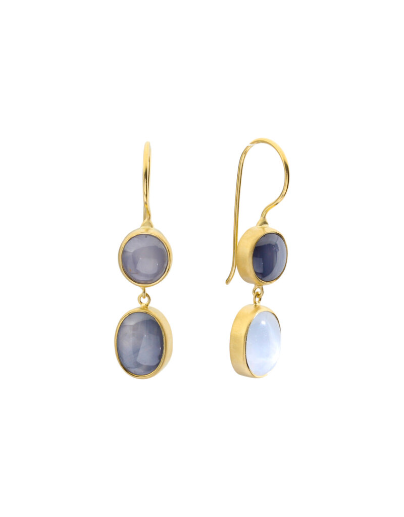 Double Star Sapphire Dangle Earrings in 18k Gold