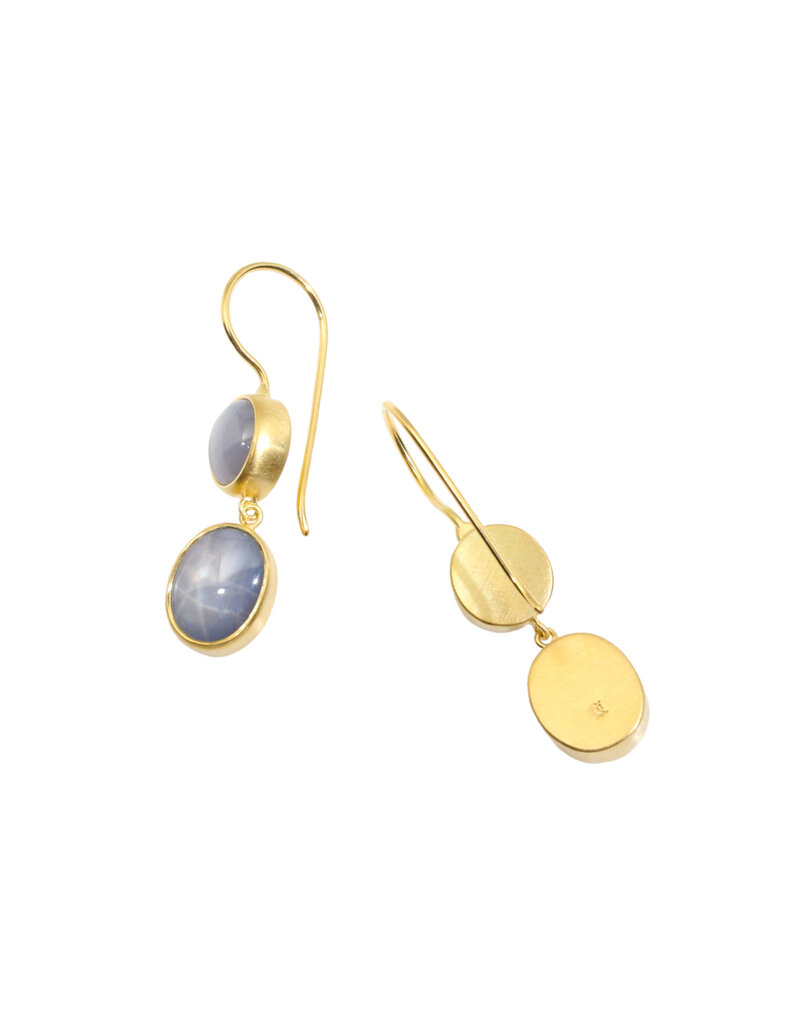Double Star Sapphire Dangle Earrings in 18k Gold