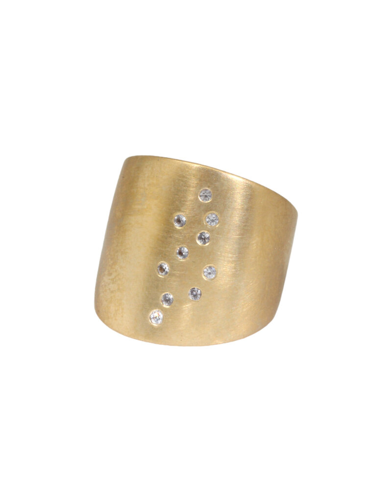 Flat Cuba Ring in Bronze with 10 White  Sapphires