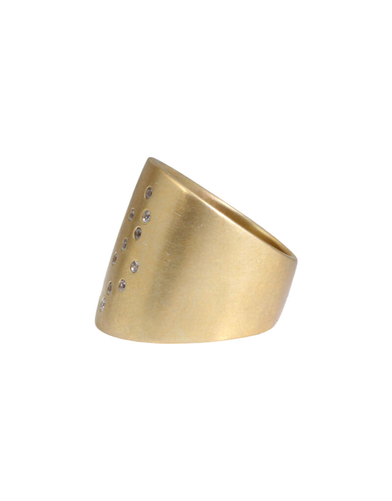 Flat Cuba Ring in Bronze with 10 White  Sapphires