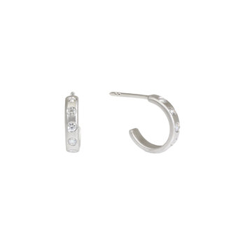 Post Hoop Earrings in Platinum with 10 White Diamonds