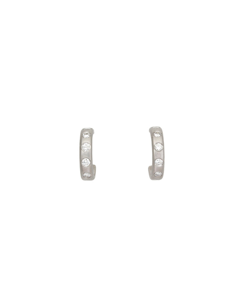 Post Hoop Earrings in Platinum with 10 White Diamonds