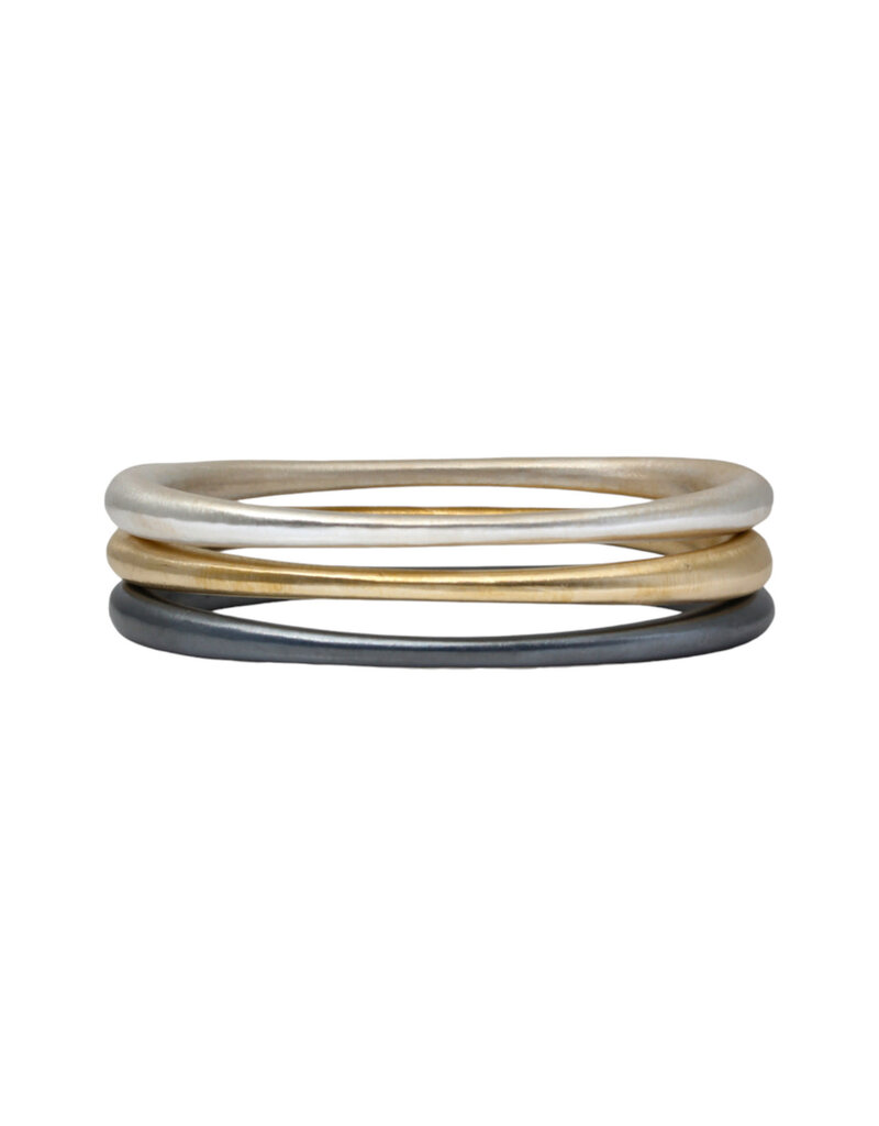 Tapered Oval Bangle with Thick Ends  in Oxidized Silver
