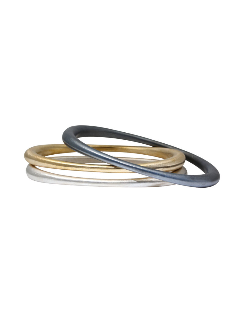 Tapered Oval Bangle with Thick Ends  in Oxidized Silver