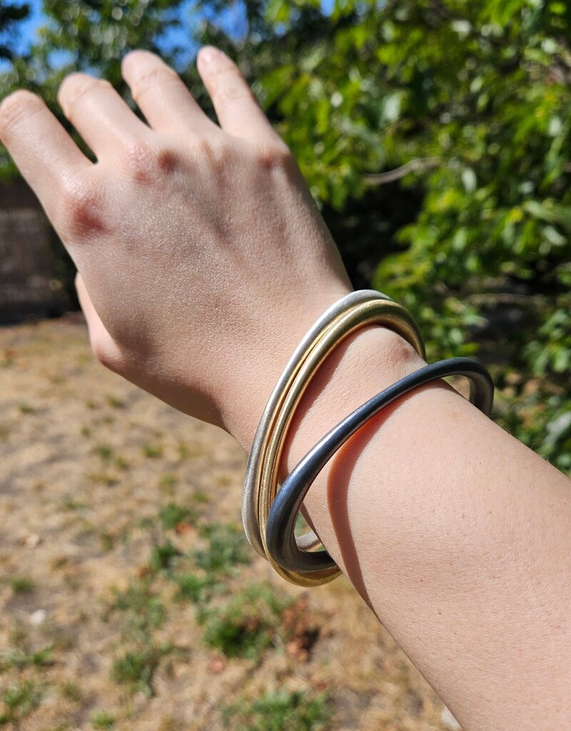 Tapered Oval Bangle with Thick Ends  in Oxidized Silver