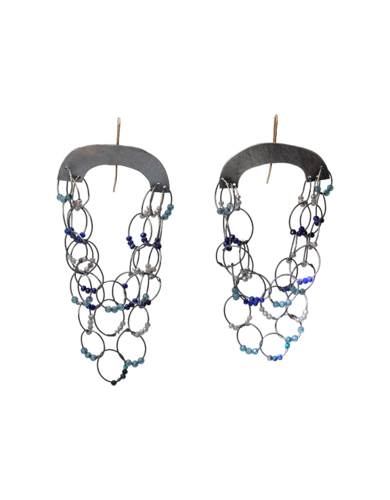 Loop Earrings with Lapis, Labradorite & Quartz in Oxidized Silver