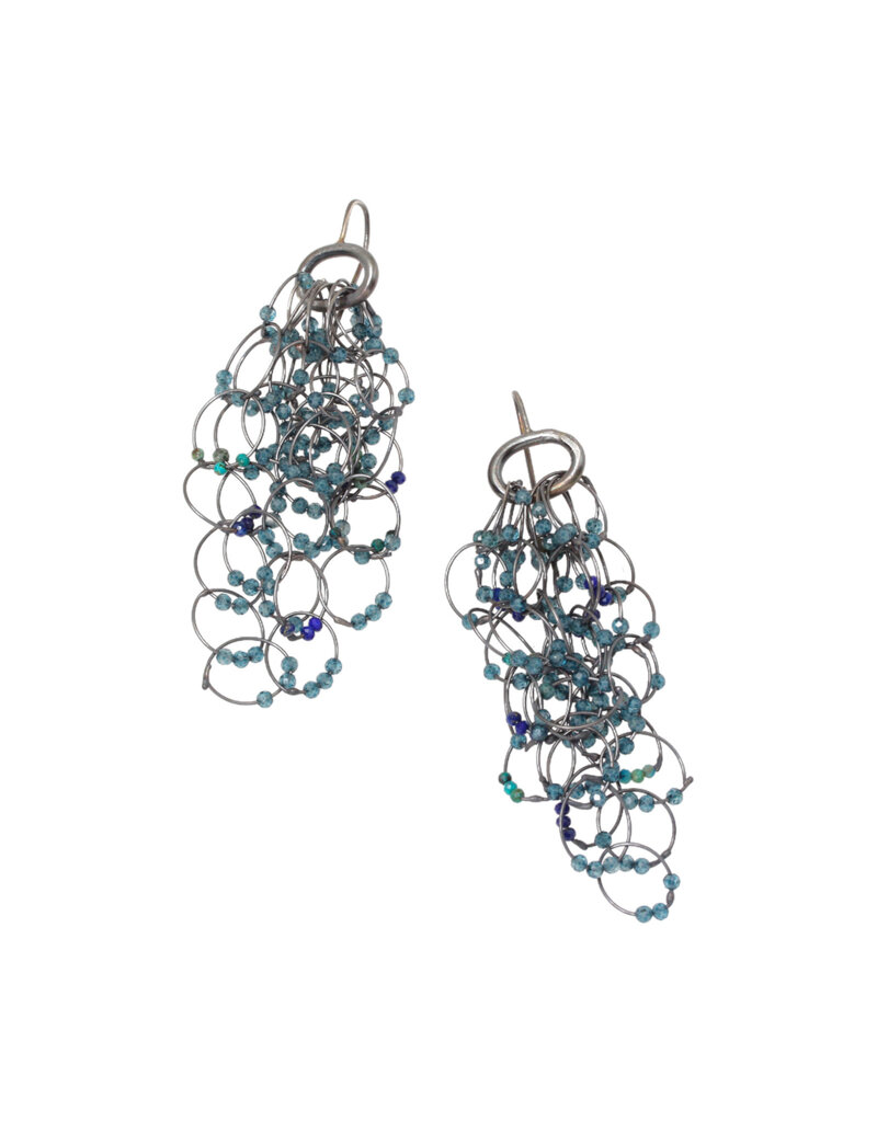 Loop Earrings with Lapis, Amazonite & Quartz in Oxidized Silver