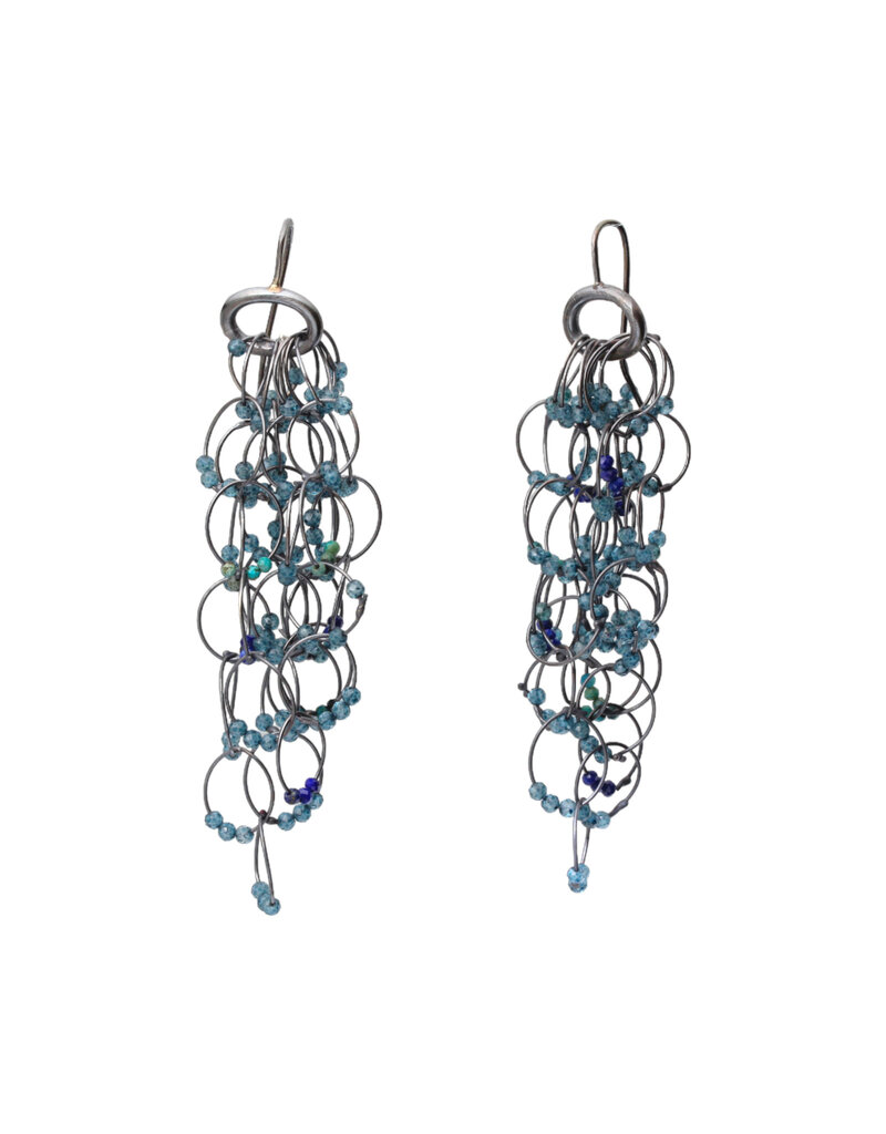 Loop Earrings with Lapis, Amazonite & Quartz in Oxidized Silver