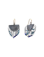 Lapis & Quartz Fringe Earrings in Oxidized Silver