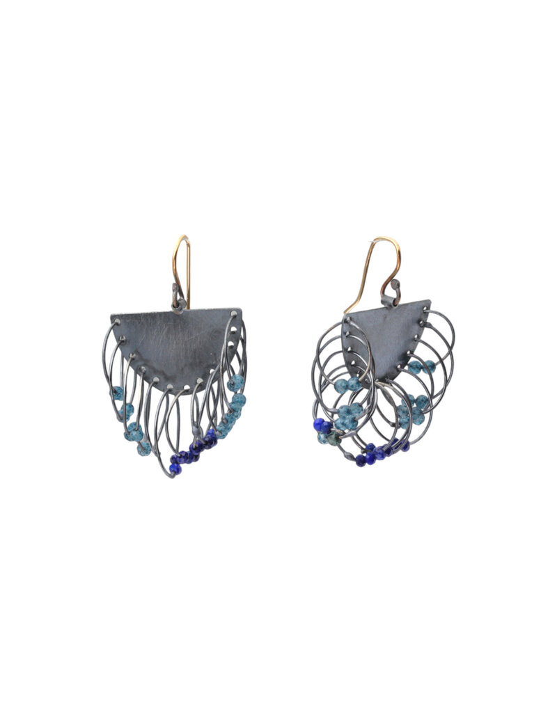 Lapis & Quartz Fringe Earrings in Oxidized Silver