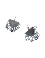 Lapis & Quartz Fringe Earrings in Oxidized Silver