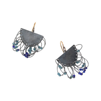 Lapis & Quartz Fringe Earrings in Oxidized Silver