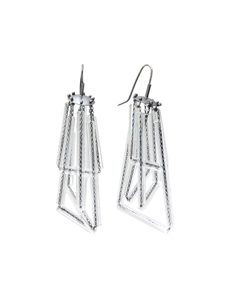 Glass Layer Earrings in Oxidized Silver