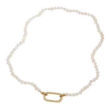 Tracy Conkle Pearl Necklace with Large Cushion Charm Clasp in 14k Gold