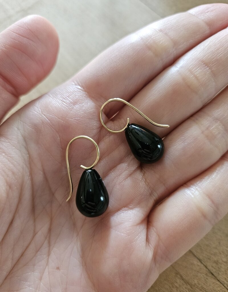 Black Onyx Teardrop Earrings with 18k Gold Earwires