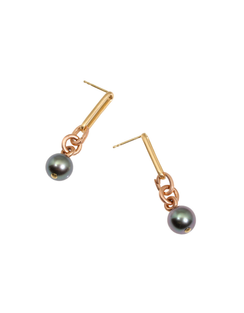 Tracy Conkle Tahitian Pearl Earrings in 14k Rose & Yellow Gold