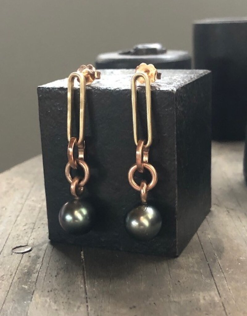 Tracy Conkle Tahitian Pearl Earrings in 14k Rose & Yellow Gold