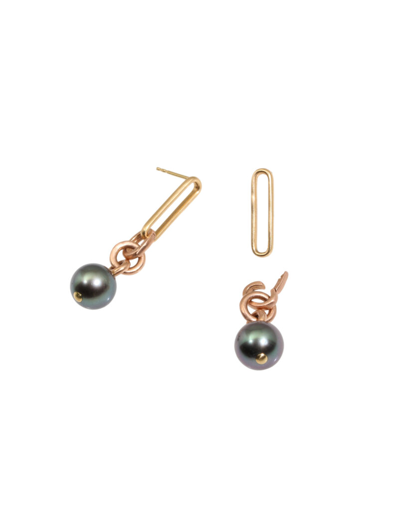 Tracy Conkle Tahitian Pearl Earrings in 14k Rose & Yellow Gold