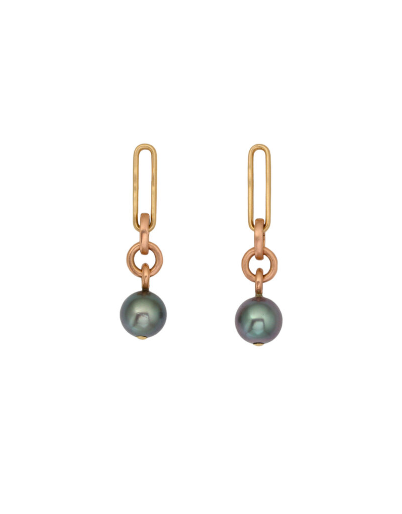 Tracy Conkle Tahitian Pearl Earrings in 14k Rose & Yellow Gold