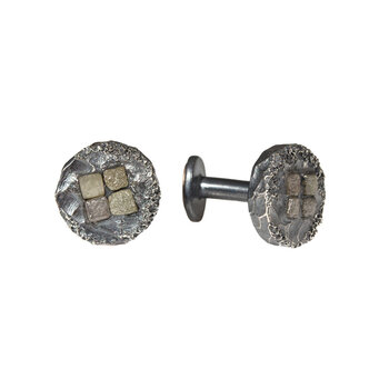 Topography Cufflinks with Raw Diamonds in Oxidized Silver